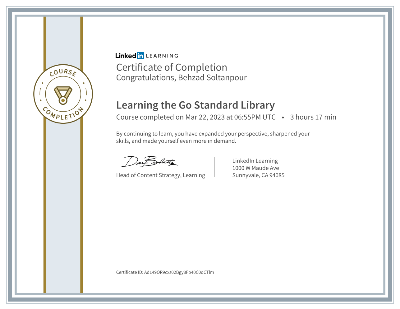 Learning the Go Standard Library Certificate