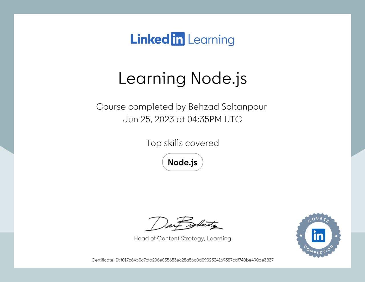 Learning Node.js Certificate